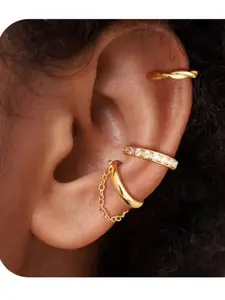 3-Piece Minimalist Sparkling Zirconia Earring Stud Set, Copper Chain Material, Casual Style Ear Bone Clips, All-Season Accessory