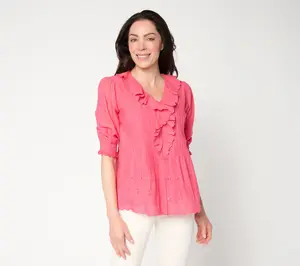 Ree by the Pioneer Woman Ruffle Front Eyelet Trim Blouse