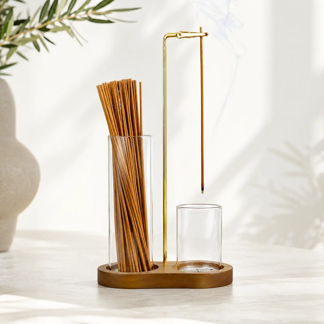 Incense Storage & Burner Stand, Wooden Incense Holder (No Incense Sticks Included)