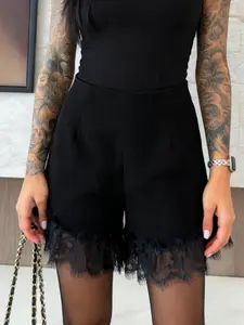 Women's Summer Woven Patchwork Lace Trim Shorts, Casual Office Wear, Vacation Style, Daily Fashion, Comfortable & Stylish