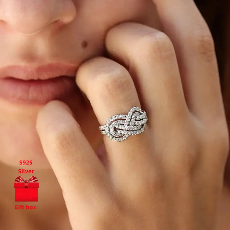 925 sterling silver ring, cross knot ring, small and exquisite. Ladies' rings, fashionable classic rings, gift jewelry boxes, suitable for birthday gifts, holiday gifts, Valentine's Day gifts, Suitable for daily wear