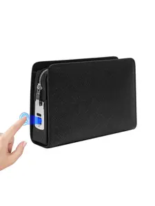 Neutral PU Cross Pattern Smart Fingerprint Lock Handbag, Business Commute Anti-Theft Bag, Versatile All-Scene Handbag