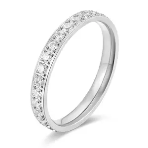 Titanium Steel Full CZ Stackable Ring Rose Gold Plated Stainless Steel Eternity Band Sparkling Bridal Jewelry Luxury Gift