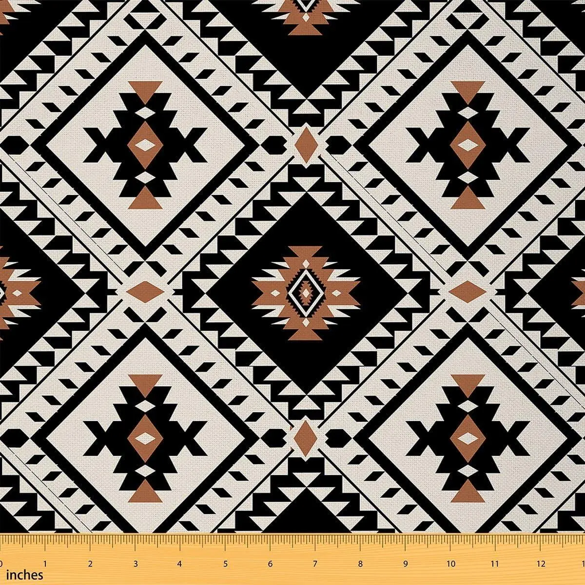 Western Boho Aztec Upholstery Soft Fabric Southwestern Geometric Flannel Fabric Rustic Water-Repellent‌ Fabric Chairs Black Brown Indoor Home DIY Decor，Not Stretchy