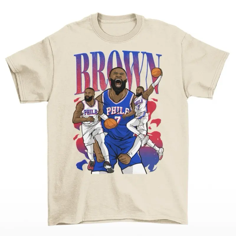 Jaylen Brown Cartoon Style Philadelphia Basketball T-Shirt - Men’s Adult Sizes, 100% cotton tee, unisex style