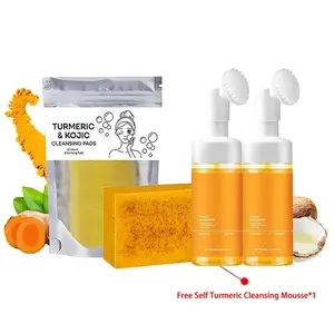 4 in 1 ：Turmeric Wash and Care Four Piece Set 2PCS Turmeric Cleansing Mousse ,Turmeric Tablets, Turmeric Soap Facial Cleansing Skincare FacialCleansing Cleanser