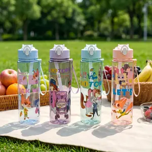Cute Cartoon Character Water Bottle with Lid and Straw, Reusable Hard Plastic, Portable, 700ML Eco-Friendly Alternative, Perfect for Kids, School, Travel, Halloween Party