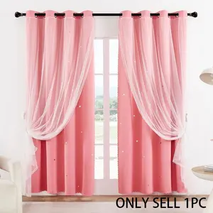 French Romantic Two-Layer Hollow Star Light Blocking Home Decoration Curtain, Fashion Trendy Hole Drapery for Living Room, 1pc Finished Window Covering