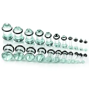 12pcs/10pcs/6pcs Single Flare Glass Stretching Kits Short Taper Expander With Rubber O-rings 1.6-12mm(14g-00g) Full Size Ear Gauges Tunnels Plugs 6 Colors Cylindrical Body