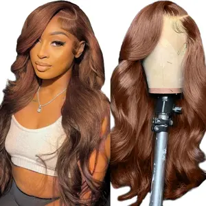Bling Hair 32Inch Chocolate Brown 13x4 13x6 HD Lace Body Wave Human Hair Wig Brown Lace Front Colored Wigs Pre Plucked 180 Density Baby Hair Around Natural Hairline for Black Women