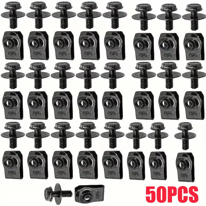 50pcs Car Metal Screw Clips Set U-Type Fastener Clip with Screw Anti-rust Fender Bumper Protection Buckle Iron Sheet Screw