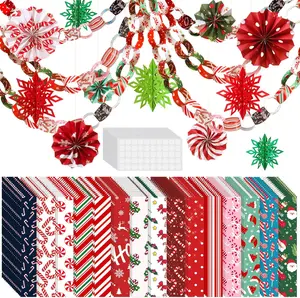 612 Pcs Christmas Paper Chain Strips Crafts Decorations Including 600 Sheets Paper Chain Strips with 6 Pcs 3D Snowflake 6 Fans Festive Craft Supplies for Xmas Holiday Party Holiday