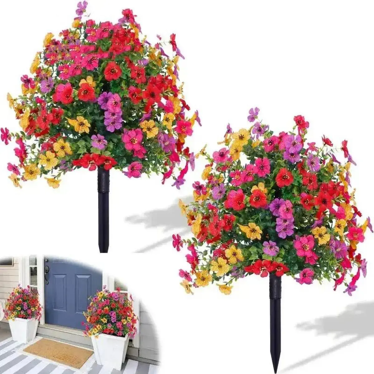 Artificial Flowers for Outdoor Indoor Garden Home Decoration, Plastic Faux Flowers, Faux Flower Daisy with Eucalyptus Leaves Fake Plants Greenery Boxwood Porch Patio   fake flowers for outdoor