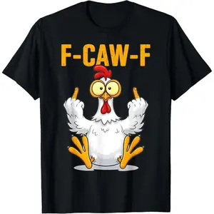 Funny F-Caw-F Chicken shirts, FCAWF Chicken T-Shirt Casual Style Tee Black Crewneck