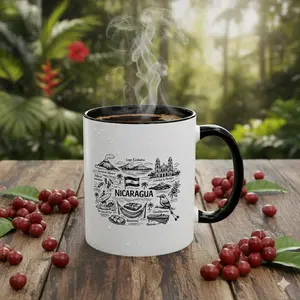 Nicaragua Heritage & Landmarks Illustrated Coffee Mug, Two-Tone Ceramic Cup, Central America Travel Souvenir Gift