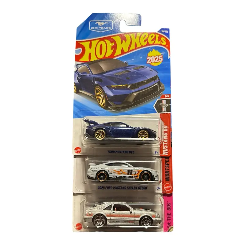Hot Wheels 3-Pack Mustangs 2025 Edition - Ford Mustang GTD, Shelby GT350, and Shelby GT500 - Collectible Die-Cast Cars