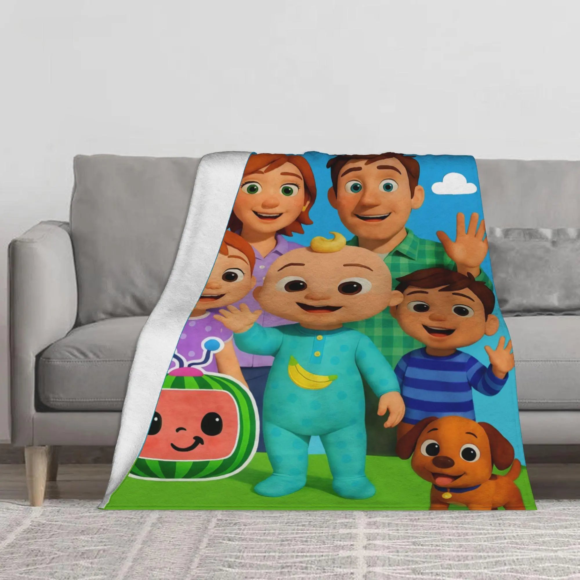 CoComelon Kids Cartoon Flannel Fleece Blanket, Multi‑Size Cozy Soft Plush Throw, Cute JJ Family Character Printed Blanket for Couch Bed, Sweet Gift for Toddler Children