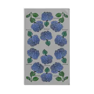 Slightly Subtle Hydrangea Towel on Grey, Floral Kitchen Decor, Gift for Gardeners, Blue Flower Towel, Spring Home Decor, Political Gag Gift