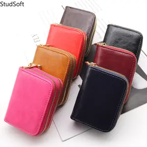 Women's Tri-Fold Leather Wallet, Double Zipper RFID Blocking Accordion Card Holder, High Capacity Small Minimalist Case for Travel & Commuting, Birthday Gift, Tri-Fold Women's Wallets