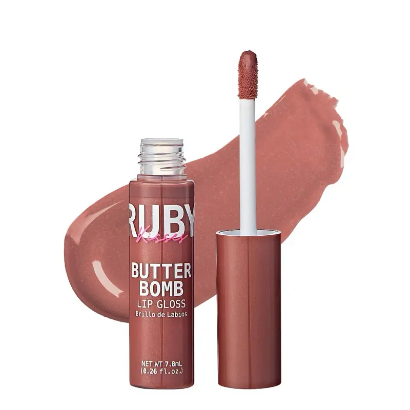 RK Lip Gloss Butter Bomb Gloss Non-Sticky Lip Gloss with Vitamin E Natural Nude Lip Makeup 7.8mL 0.26 US fl oz Glossy Cosmetic