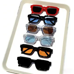 6 - Pack Retro Small Chunky Rectangle Sunglasses for Men Women Vintage Trendy Square Thick Sun Glasses