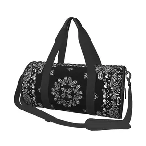 Gym Bag Traditional Floral Paisley Sports Bag with Shoes Black Retro Men Women Portable Printed Handbag Cool Luggage Fitness Bag