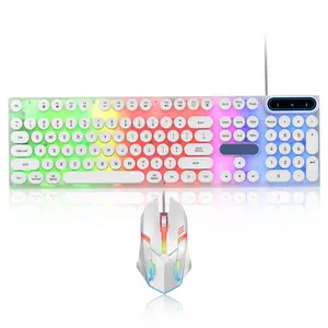 Cmybabee Gaming Keyboard and Mouse, Rainbow Backlit USB Wired Computer Mouse and Keyboard Combo, for Game, Office, White Keyboard and Mouse Combo
