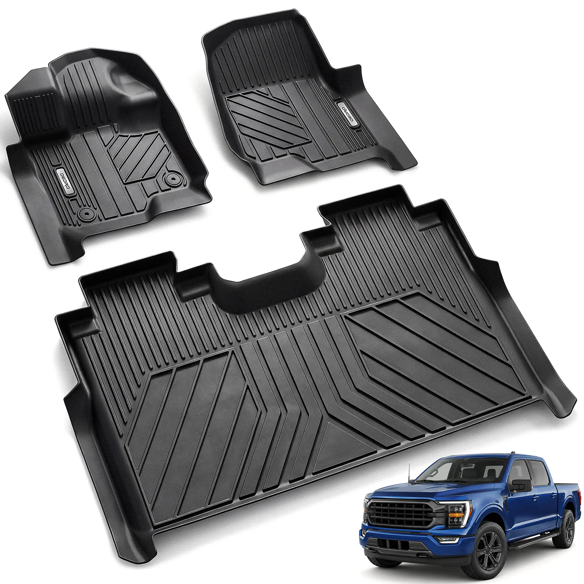 TPE Floor Mats fits 2015-2026 Ford F-150 & 2022-2026 F-150 Lightning SuperCrew Cab, OEDRO, All Weather, Waterproof