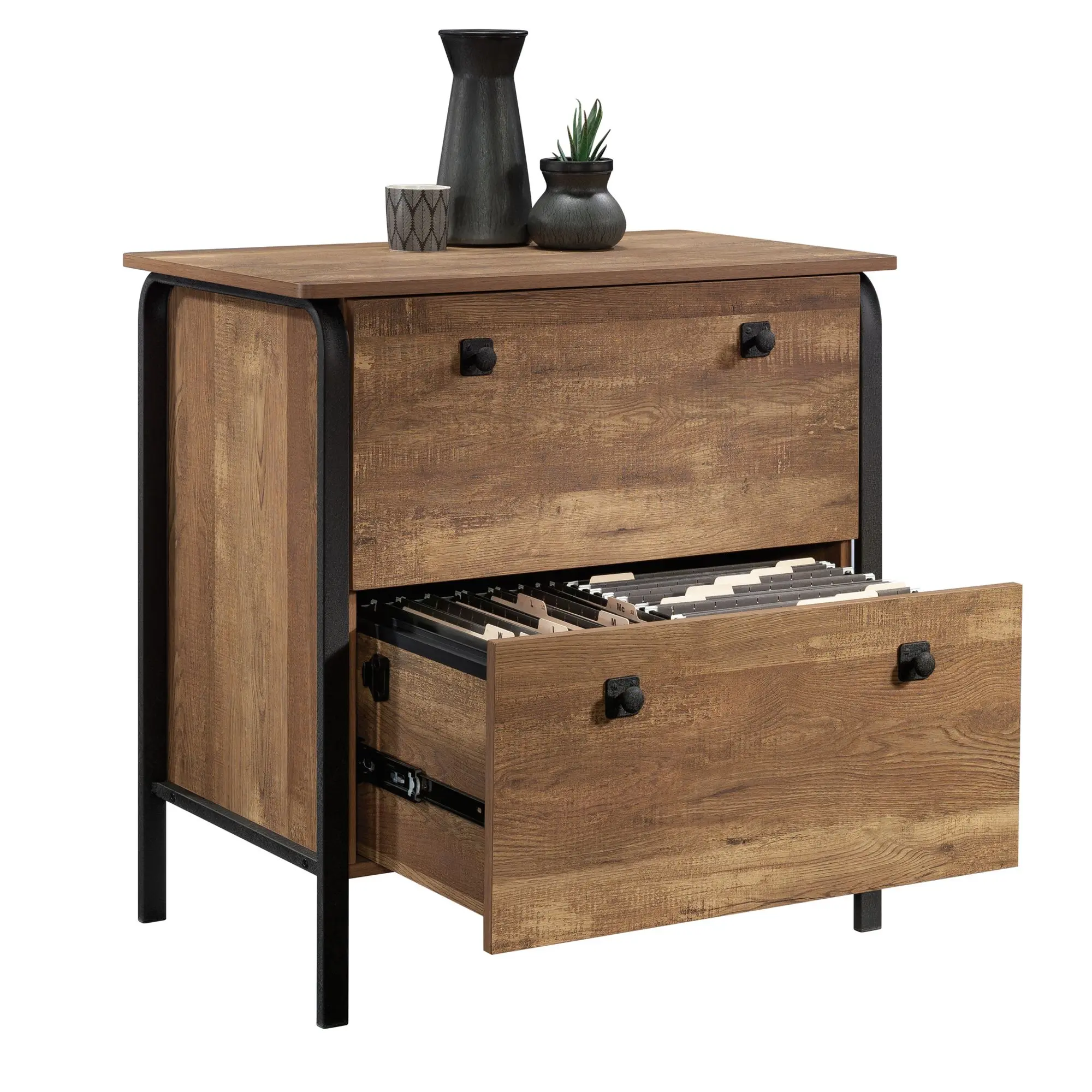 Sauder Station House 2-Drawer Lateral File Cabinet - Full-Extension Slides, Interlocking Safety, Brown Textured Finish, Compact Design, Home Office Storage, Drawers Organization