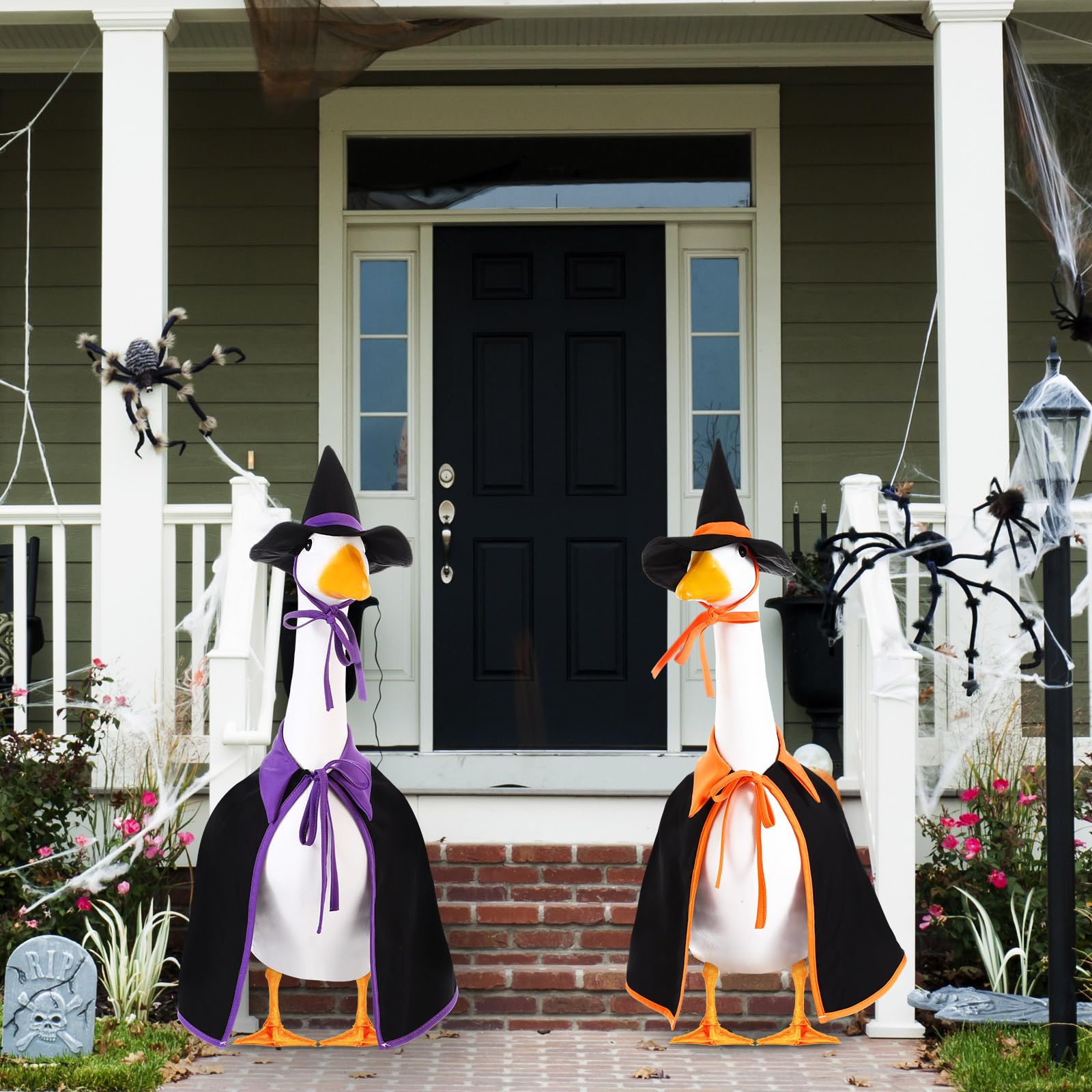 2 Sets Halloween Porch Goose Outfit fit 23 inch Goose, Lawn Porch Goose Clothes Clothing Fall Halloween Outfit for Outdoor Patio Yard Lawn Art Decoration