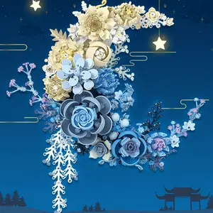 Blue Moon Flower Adult Building Block Set, Building Blocks Model, 934 Particles ABS Material, Suitable for Bouquet Home Decoration, Office Ornaments and Toys, Mother's Day/Valentine's Day/Christmas/Holiday Gifts