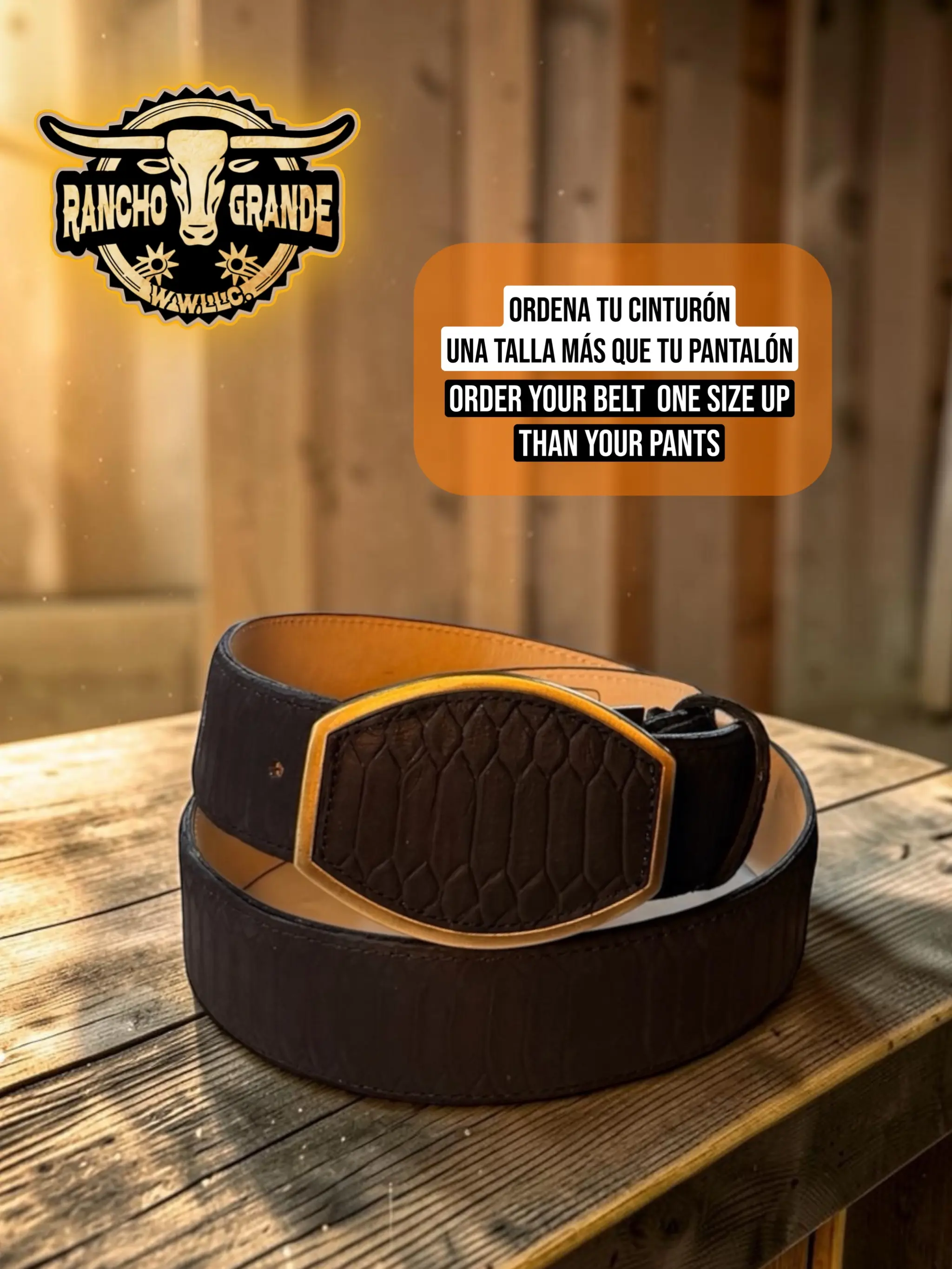 Cinturon Vaquero  de Piel Genuina con Diseno Pittton / Men's Western Belt Genuine Leather