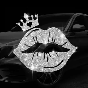 Shiny Crown Lips Car Sticker, Universal Car Sticker, Car Decal, Windshield Sticker, Car Decorative Sticker, Truck Decals, Car Decoration, Self-Adhesive No Residue Easy Installation, Suitable for Cars Trucks Motorcycles Glass Windows Laptops, Best Gift
