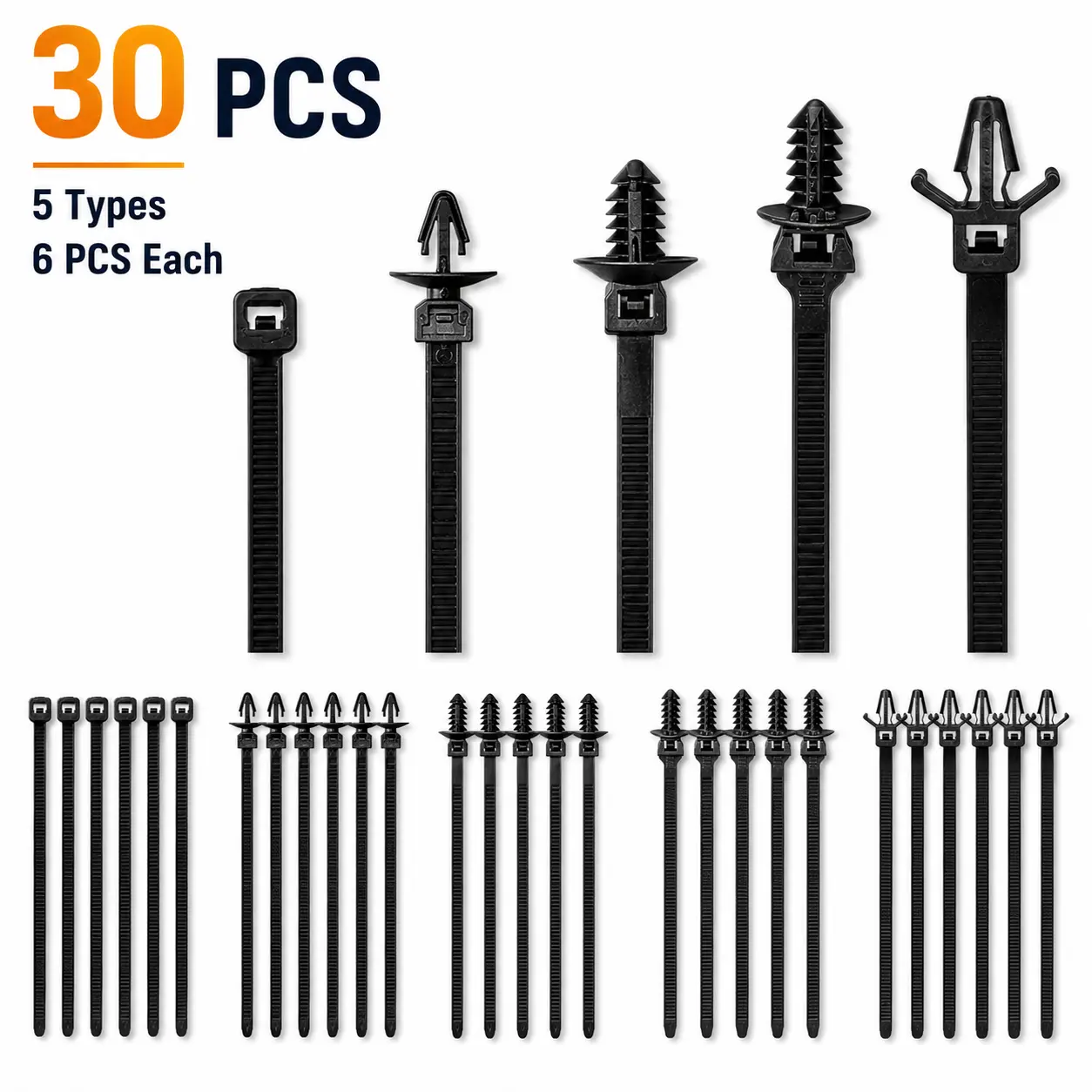 30Pcs Nylon Universal Cable Tie Buckle Zip Tie Clips Automotive Rivet Push Mount Zip Ties Compatible with Cars Boat Trailer Polaris UTV Jeep Wrangler Self Locking Zip Tie with Push Pin