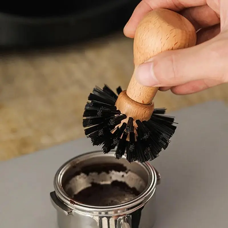 Premium Wooden Handle Barista Espresso Coffee Tamper Cleaning Brush - Ergonomic Design, Effective Filter Cleaning, Easy to Use - Portable Coffee Shop Essential Tool, Coffee Making Tool, Coffee Equipment, Coffee Tools, Espresso Accessories