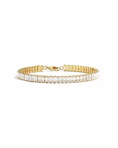 Sami Jewels Baguette Tennis Bracelet for Women, 925 Sterling Silver Plated with 14k Gold, 5.5" - 7" Lengths + .5" Extension Chain, Silver Diamond Tennis Bracelet, CZ Tennis Bracelet, Bracelet Gifts, Cubic Zirconia Classic Tennis Bracelet