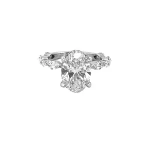 14K Gold 3.00 Carat Lab Grown Oval Diamond Under Halo Round and Marquise Engagement Ring