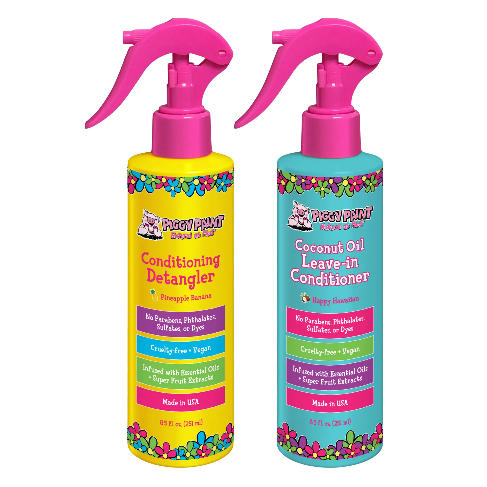 Piggy Paint Tropical Twist Detangler & Leave-in Conditioner 2-Pack - Pineapple Banana & Coconut Oil - Smooth, Shiny Hair - No Sulfates, Parabens, Phthalates - Made in USA