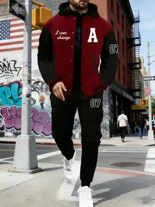 Red and black contrasting baseball suit set, American trendy visual hit