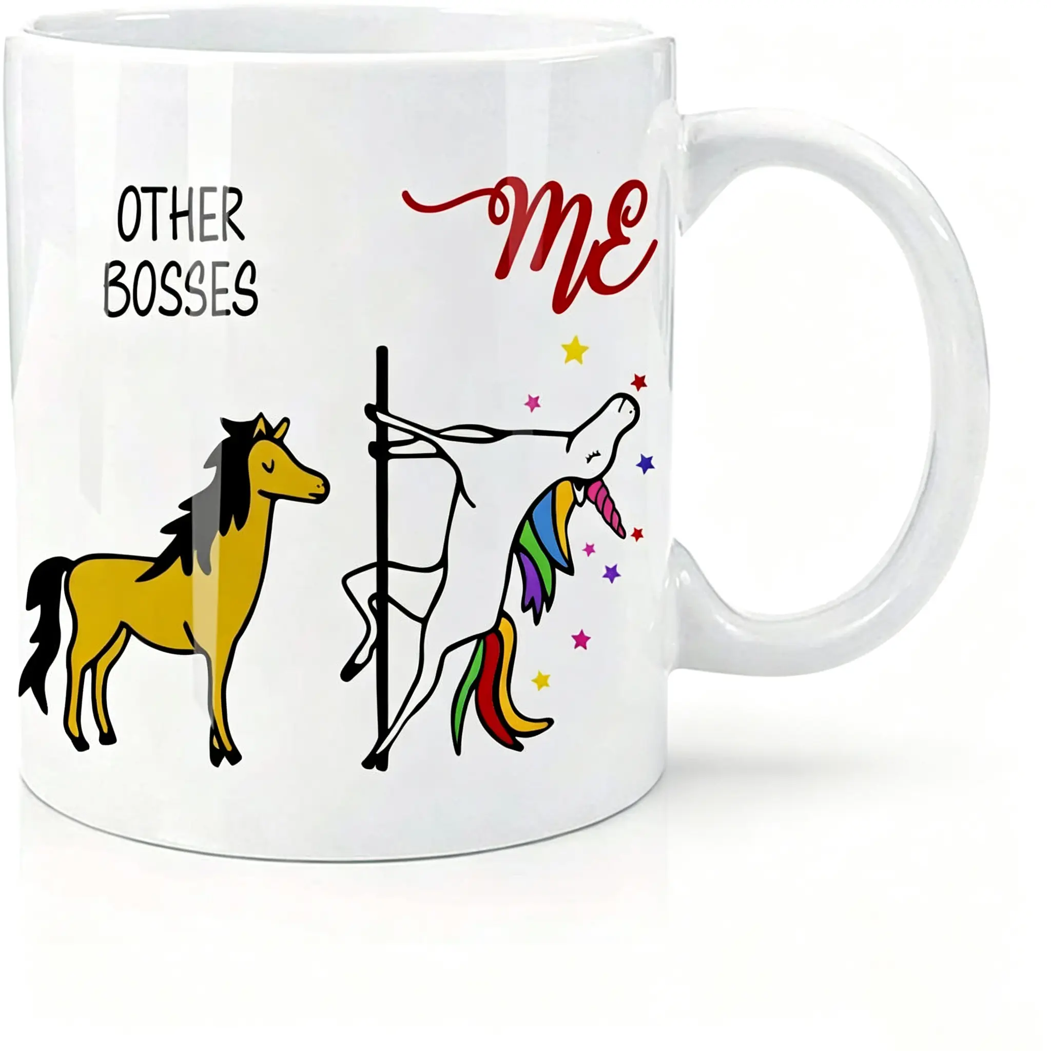 Colorful Ceramic Printed Horse Unicorn Funny Boss Coffee Mug, "Other Bosses vs Me" Design, Microwave & Dishwasher Safe, Retirement Going Away Gift