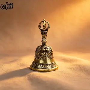 Carved Bronze Metal Percussion Instrument Bell - Hand-Held Shaker with Clapping Handle, Artisanal Craftsmanship, Soothing Healing Sounds, Ideal for Church and Festive Occasions,summervibes