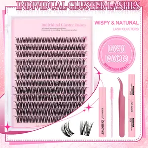 Lash Clusters Kit Flaunt Wispy Cluster Eyelash Extensions Kit CD-Curly Natural Individual Lashes DIY Lash Extension Kit 132Pcs Cluster Lashes with Bond and Seal Remover and Tweezers for Flawless Look (9-16MM)