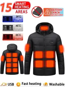 Men's Casual Solid Color Long Sleeve Hooded Cotton Jacket, Detachable Hood Winter Warm Coat with Zipper Pocket Design Winter Fashion Clothing