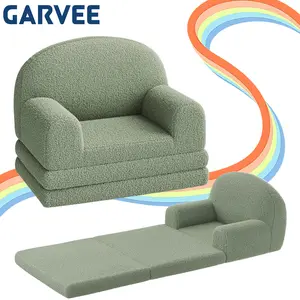 Garvee 2-in-1 Teddy Fleece Kids Couch, Foldable Convertible Toddler Sofa Bed Lounger, Soft Cozy Children Furniture for Playroom, Perfect Birthday Gift