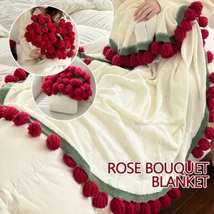 Creative Rose Bouquet Blanket, Crochet Flower Blanket, 3 Colors and 2 Sizes, Ideal for Mother's Day, Birthday Gift, Home Decor, Nap Time