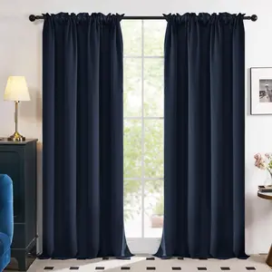 Deconovo Blackout Window Curtains 2-Pack Solid Rod Pocket Style for Living Room & Bedroom Superior Light Blocking Energy-Saving Thermal Insulation Noise Reduction UV Protection Easy Install Machine Washable