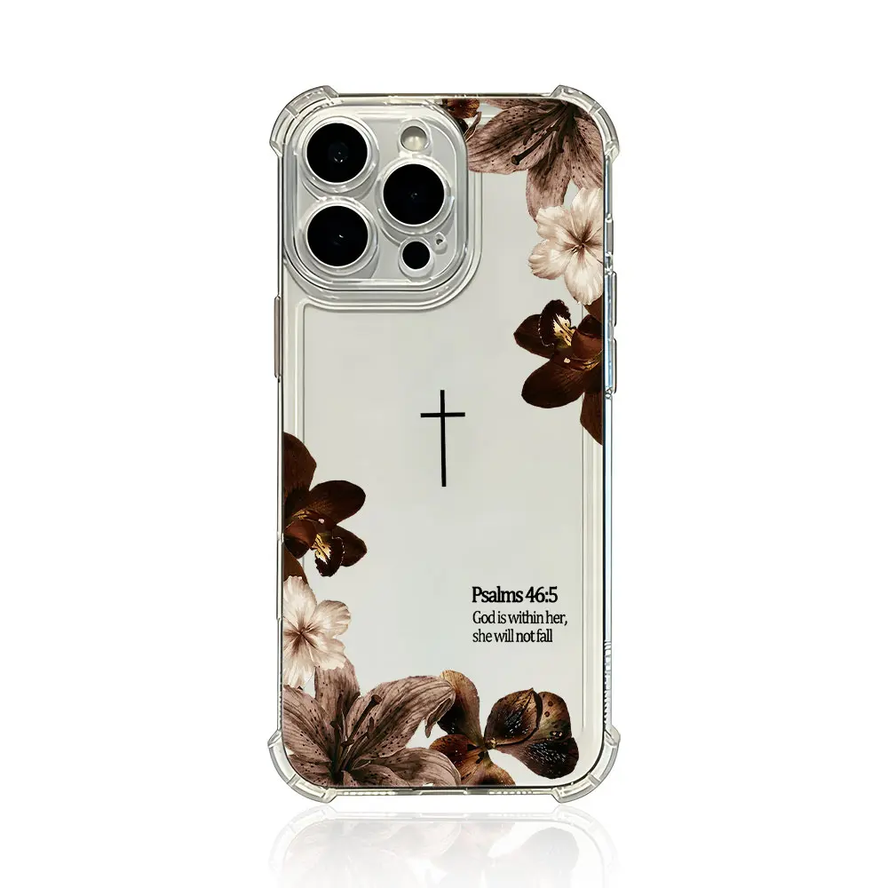 Christian Floral Phone Case for iPhone17promax/16/15/14/13/12/11series, Shockproof Aesthetic Cross Cover.Full-Body Rugged Protection.