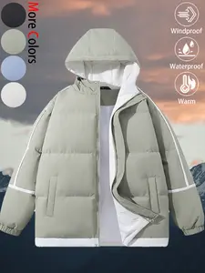 Men's Casual Fashion Windproof Waterproof Thickened Warm Hooded Patchwork Top Cotton Jacket Ski Jacket Versatile, Durable and Crease-Resistant Outdoor Sports Hiking Windbreaker Jacket Suitable for Daily Commuting, Wilderness Exploration and Fishing Outfit