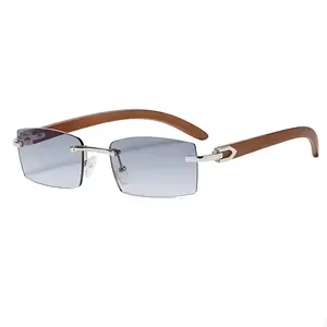 Rimless Rectangle Sunglasses Men Women Luxury Square Shades UV400 Gradient Lens