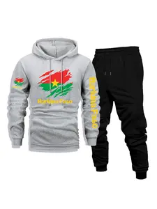 Men's Casual Hoodie & Pants Set, Burkina Faso Print - Comfortable, Versatile & Breathable for Daily Wear, Outdoor Activities, Front Kangaroo Pocket, Machine Washable, Fleece Lined 2-Piece Set for Fall & Winter, Perfect as a Surprise Gift